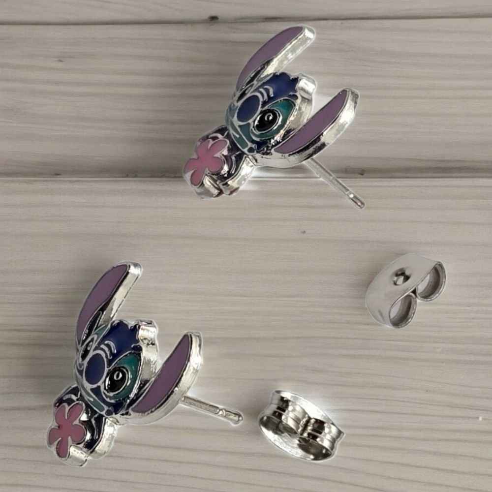 Stitch Flower Stud Earrings Disney Lilo & Stitch Tropical Silver Post Cute Gift - Picture 5 of 6